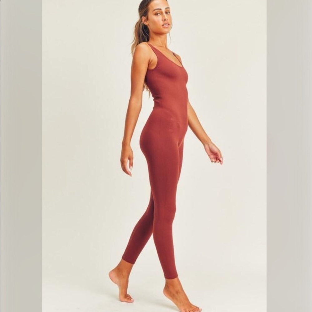 New Ribbed Jumpsuit Catsuit Bodysuit Spiced Red Apple - Picture 6 of 14